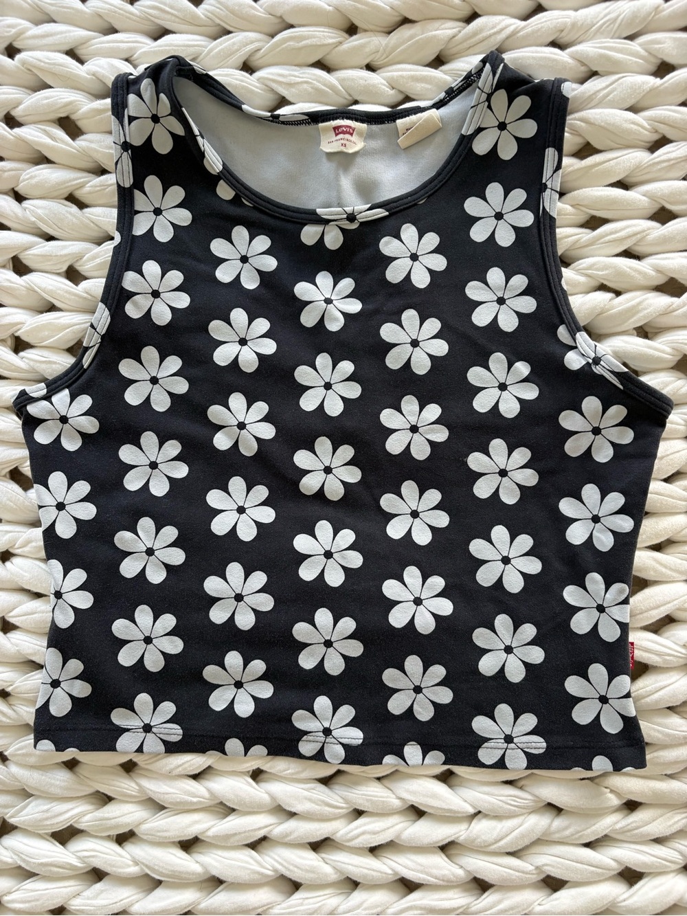 Levi's Black Crop Tank with White Daisy Print